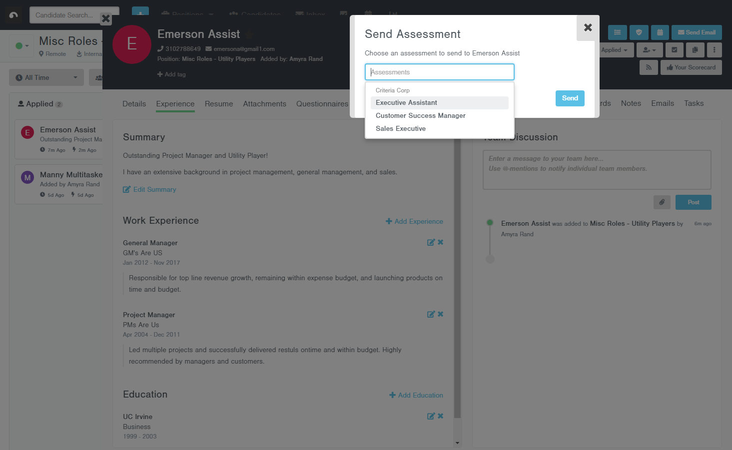 HireSelect Now Integrates with Breezy HR - Dashboard Screenshot