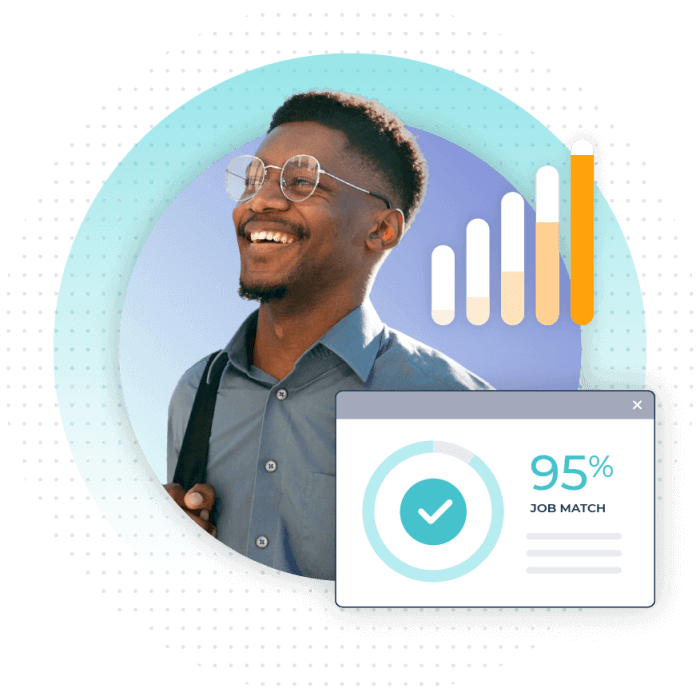 college student with bar chart and job match score